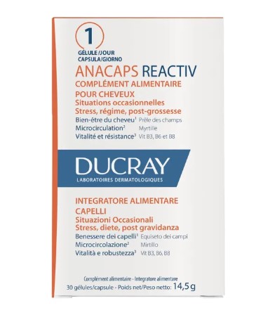 ANACAPS REACTIV CAPELLI SITUAZIONE OCCASIONALE STRESS, DIETE, POST GRAVIDANZA 30 CAPSULE - maxifarmacia.it