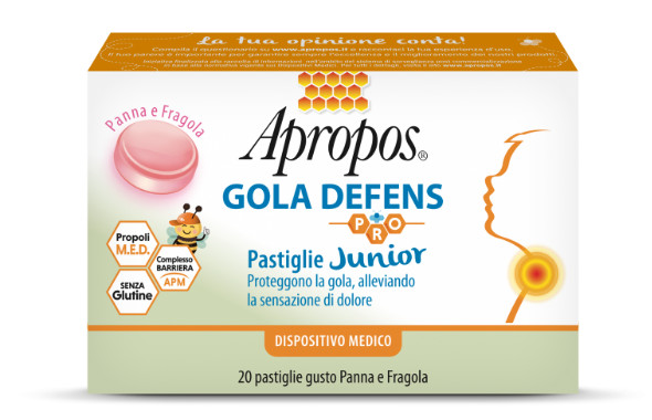 APROPOS GOLA DEFENS PRO JUNIOR DA 20 PASTIGLIE GUSTO PANNA FRAGOLA - maxifarmacia.it