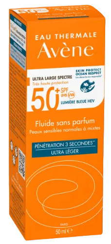 AVENE SOLARE VISO PELLI NORMALI E MISTE SPF50+ FUIDO SENZA PROFUMO 50ML - maxifarmacia.it