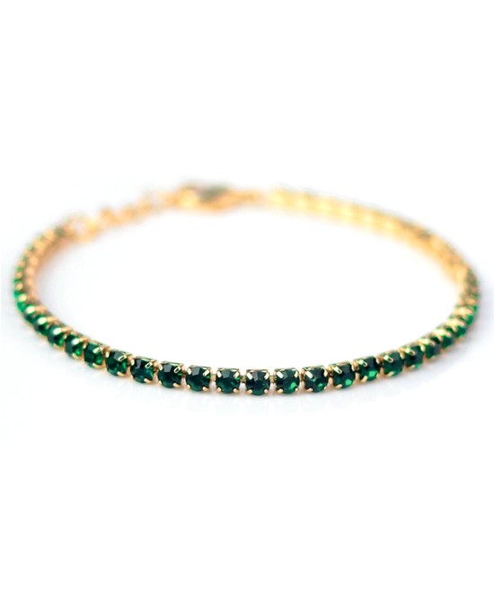BRACCIALE TENNIS DORATO CON CRISTALLI COLOR SMERALDO - maxifarmacia.it
