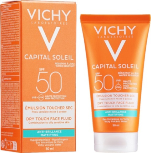 VICHY CAPITAL SOLEIL EMULSIONE EFFETTO ASCIUTTO ANTI-LUCIDITA' SPF50 DA 50ml - maxifarmacia.it