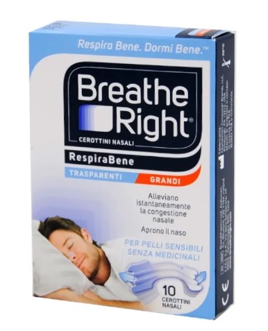 CEROTTI NASALI BREATHE RIGHT TRASPARENTI GRANDI 10 PEZZI - maxifarmacia.it