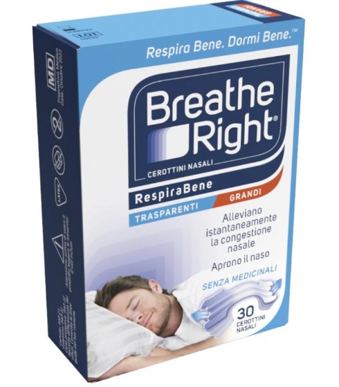 CEROTTI NASALI BREATHE RIGHT TRASPARENTI GRANDI 30 PEZZI - maxifarmacia.it