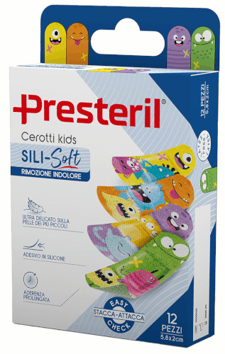 PRESTERIL SILI-SOFT KIDS 5,8X2 CM 12 CEROTTI - maxifarmacia.it