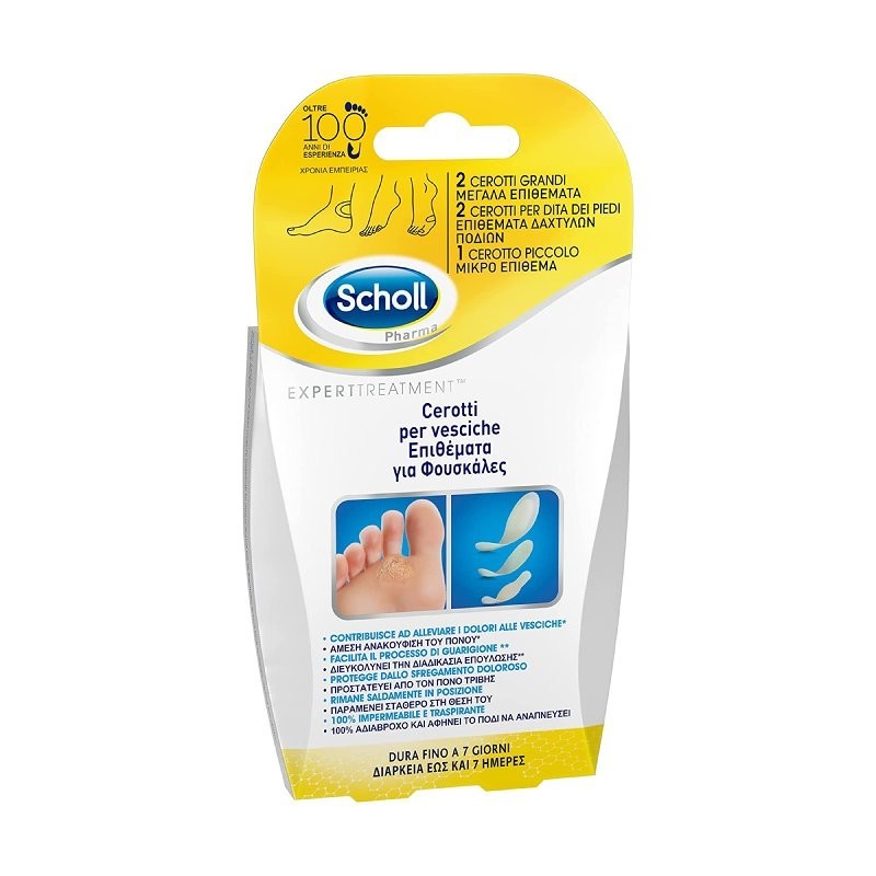 SCHOLL 5 CEROTTI PER VESCICHE 2 GRANDI +  1 PICCOLO + 2 CEROTTI DITA PIEDI - maxifarmacia.it