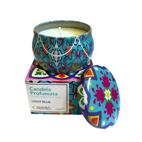 MAIOLICHE COLORS CANDELA LIGHT BLUE GARDENIA 120g - maxifarmacia.it