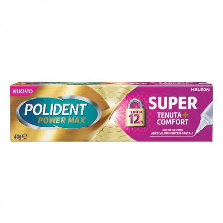 POLIDENT POWER MAX SUPER TENUTA+COMFORT CREMA ADESIVA PROTESI DENTALI 40G - maxifarmacia.it