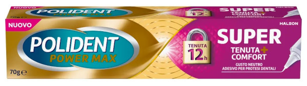 POLIDENT POWER MAX SUPER TENUTA+COMFORT CREMA ADESIVA PER PROTESI DENTALI POLIDENT 70G - maxifarmacia.it