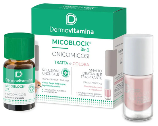 DERMOVITAMINA MICOBLOCK 3 IN 1ONICOMICOSI TRATTA E COLORA SOLUZIONE 7ml  + SMALTO IDRATANTE 5ml - maxifarmacia.it