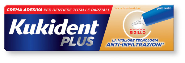 KUKIDENT PLUS SIGILLO ANTI INFILTRAZIONI CREMA ADESIVA DENTIERE TOTALI O PARZIALI 57G - maxifarmacia.it