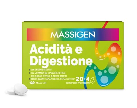 MASSIGEN ACIDITA' E DIGESTIONE da 20+4 COMPRESSE MASTICABILI - maxifarmacia.it