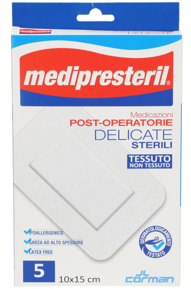 MEDIPRESTERIL 5 MEDICAZIONI POST OPERATORIE DELICATE STERILI IN TNT 10X15CM - maxifarmacia.it