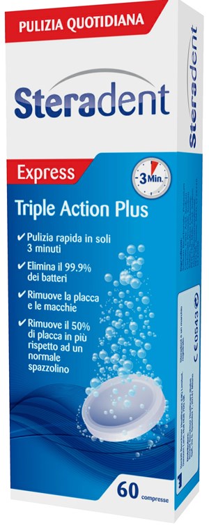 STERADENT TRIPLE ACTION PLUS 60 COMPRESSE PULENTI - maxifarmacia.it