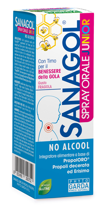 SANAGOL SPRAY JUNIOR PROPOLI FRAGOLA 20 ML - maxifarmacia.it