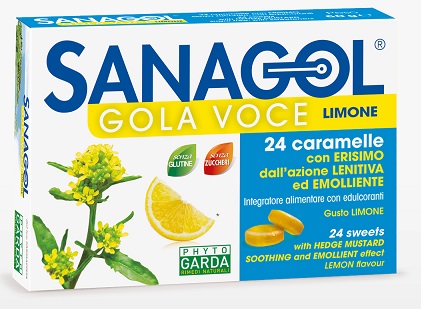 SANAGOL GOLA VOCE SENZA ZUCCHERO LIMONE 24 CARAMELLE - maxifarmacia.it