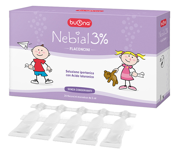 NEBIAL FLACONCINI SOLUZIONE SALINA IPERTONICA DI SODIO CLORURO AL 3% CON ACIDO IALURONICO 20X5 ML - maxifarmacia.it