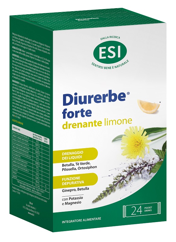 ESI DIURERBE FORTE DRENANTE LIMONE 24 POCKET DRINK DA 20 ML - maxifarmacia.it