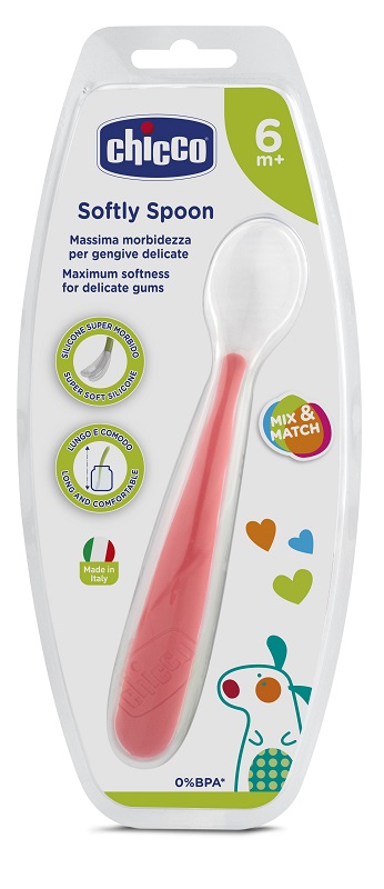 CHICCO CUCCHIAIO MORBIDO SILICONE 6M+ ROSSO UP - maxifarmacia.it
