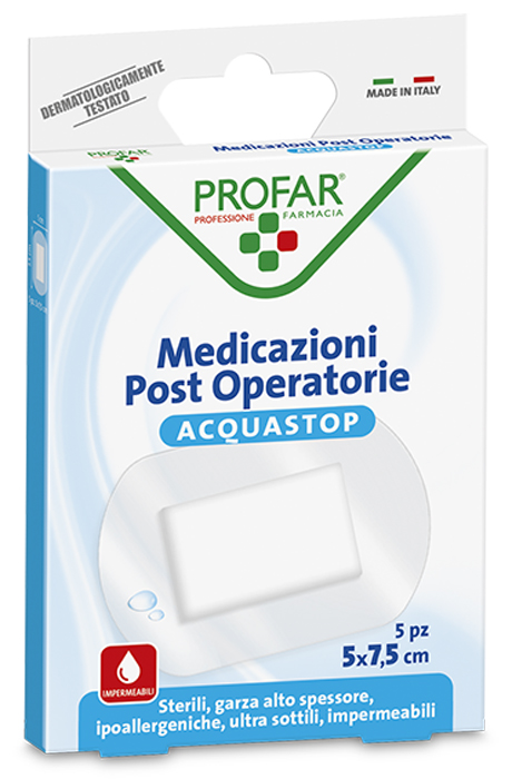 ACQUASTOP MEDICAZIONE POST OPERATORIA 5X7,5 CM PROFAR MED 5 PEZZI - maxifarmacia.it