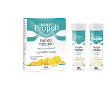 GOLASEPT PROPOLI 24 COMPRESSE MASTICABILI MIELE LIMONE - maxifarmacia.it