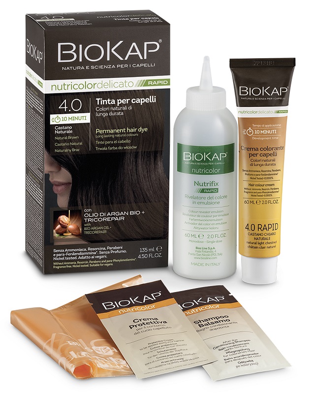 BIOS LINE  BIOKAP NUTRICOLOR DELICATO RAPID TINTA 4,00 CASTANO NATURALE 135 ML - maxifarmacia.it