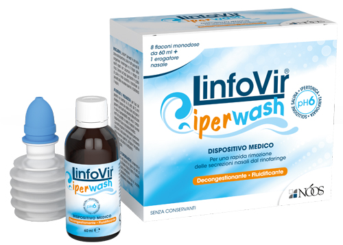 LINFOVIR IPERWASH SOLUZIONE SALINA IPERTONICA TAMPONATA 8 FLACONI DA 60 ML + 1 EROGATORE NASALE - maxifarmacia.it