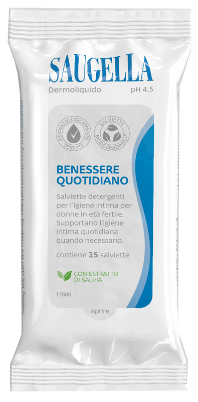 SAUGELLA DERMOLIQUIDO SALVIETTINE 15 PEZZI - maxifarmacia.it