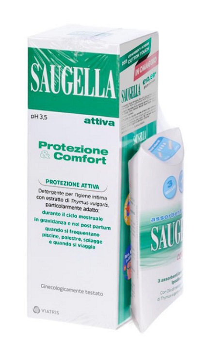 SAUGELLA PROTEZIONE&COMFORT BUNDLE 1 ATTIVA 250 ML + 3 ASSORBENTI INTERNI REGULAR IN OMAGGIO + GADGET STICKERS MOTIVAZIONALI - maxifarmacia.it