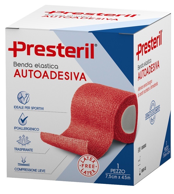 BENDA ELASTICA AUTOADESIVA LATEX FREE PRESTERIL CM 7,5X4,5 M TESI ROSSO - maxifarmacia.it