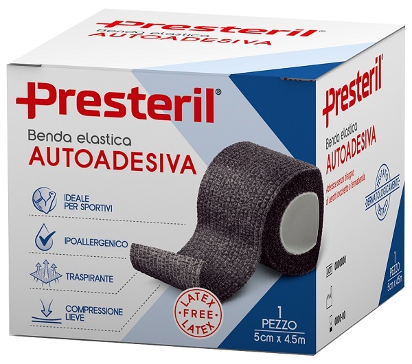 BENDA ELASTICA AUTOADESIVA LATEX FREE PRESTERIL CM 5X4,5 M TESI NERO - maxifarmacia.it