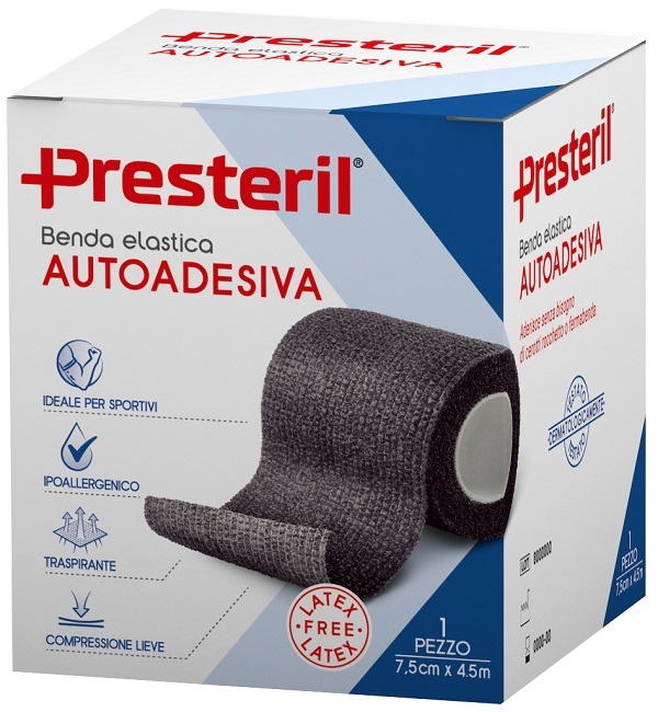 BENDA ELASTICA AUTOADESIVA LATEX FREE PRESTERIL CM 7,5X4,5 M TESI NERO - maxifarmacia.it