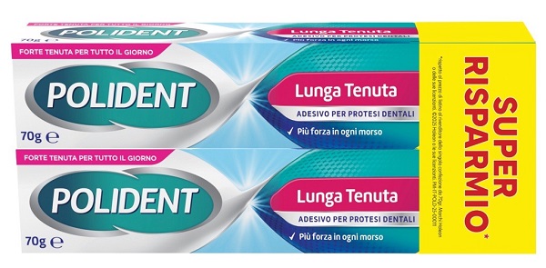 ADESIVO PROTESI DENTALI POLIDENT LUNGA TENUTA 2 TUBETTI X 70 G - maxifarmacia.it