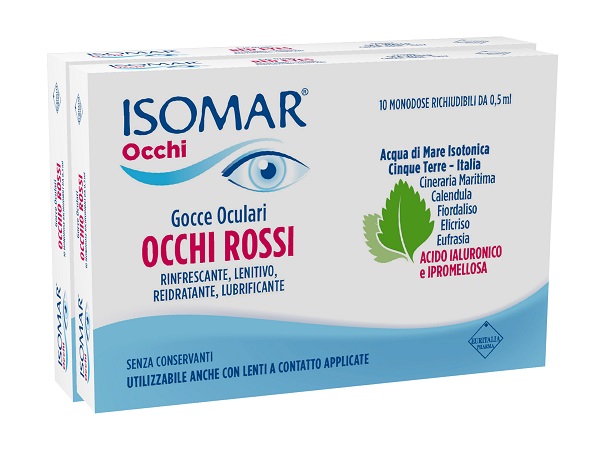 ISOMAR OCCHI ROSSI GOCCE OCULARI ACIDO IALURONICO 0,20% 10+10 FLACONCINI - maxifarmacia.it
