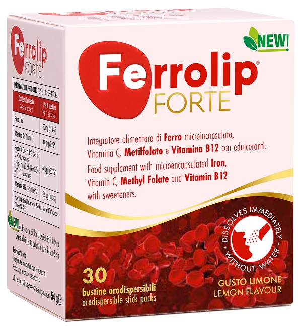 FERROLIP FORTE 30 BUSTINE ORODISPERSIBILI GUSTO LIMONE CON EDULCORANTI NEW - maxifarmacia.it