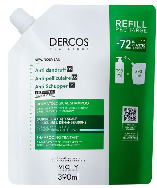 DERCOS TECHNIQUE SHAMPOO ANTIFORFORA DS GRASSI REFILL 390 ML - maxifarmacia.it