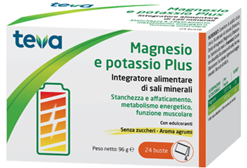 MAGNESIO POTASSIO PLUS TEVA 24 BUSTINE SENZA ZUCCHERI AROMA AGRUMI - maxifarmacia.it