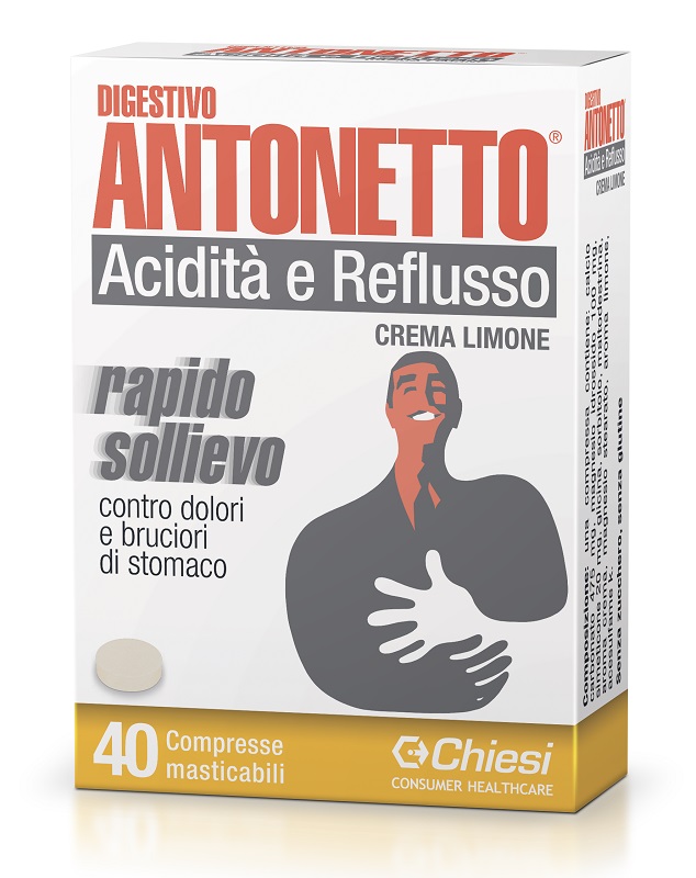 DIGESTIVO ANTONETTO ACIDITA' E REFLUSSO CREMA AL LIMONE 40 COMPRESSE MASTICABILI - maxifarmacia.it