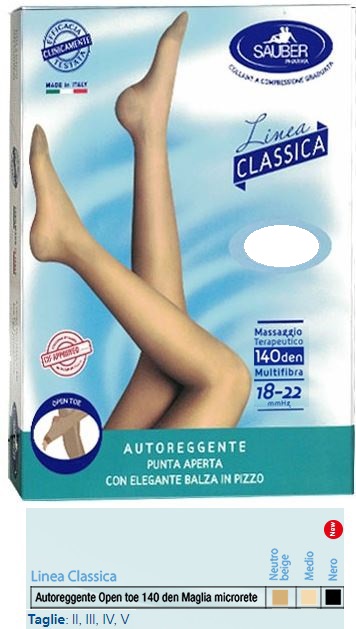 SAUBER AUTOREGGENTE OPEN TOE MAGLIA MICRORETE 140 DEN COLORE NEUTRO BEIGE TAGLIA 4 LINEA CLASSICA - maxifarmacia.it
