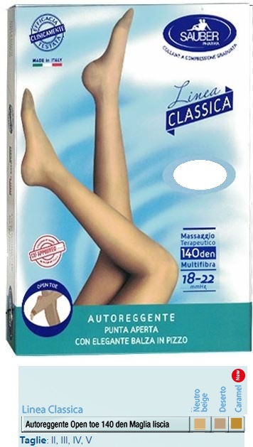 SAUBER AUTOREGGENTE OPEN TOE MAGLIA LISCIA 140 DEN COLORE NEUTRO BEIGE TAGLIA 3 LINEA CLASSICA - maxifarmacia.it