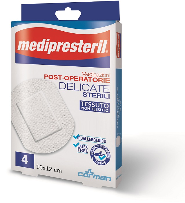 MEDIPRESTERIL 4 MEDICAZIONI POST OPERATORIE DELICATE IN TNT 10X12CM - maxifarmacia.it