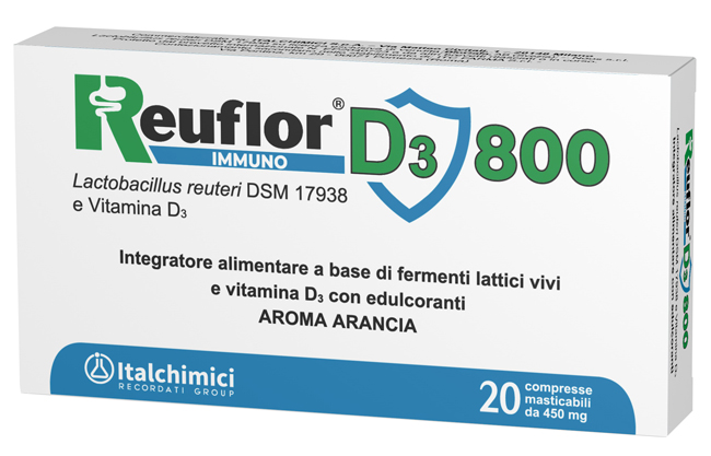 REUFLOR D3 800 20 COMPRESSE MASTICABILI AROMA ARANCIA - maxifarmacia.it