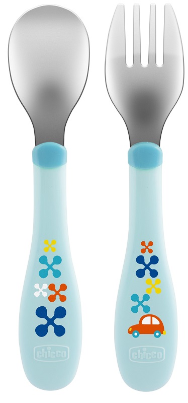 CHICCO POSATE INOX 18M+ AZZURRO/VERDE - maxifarmacia.it