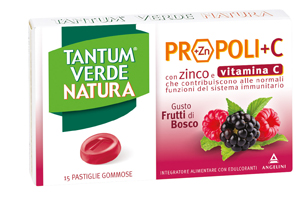 TANTUM VERDE NATURA PROPOLI+C CON ZINCO E VITAMINA C 15 PASTIGLIE GOMMOSE GUSTO FRUTTI DI BOSCO - maxifarmacia.it