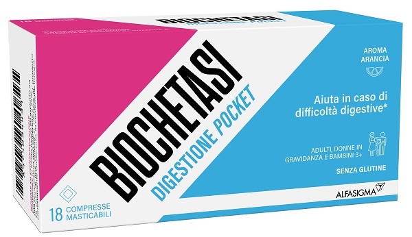 BIOCHETASI POCKET DIGESTIVO 18 COMPRESSE MASTICABILI - maxifarmacia.it
