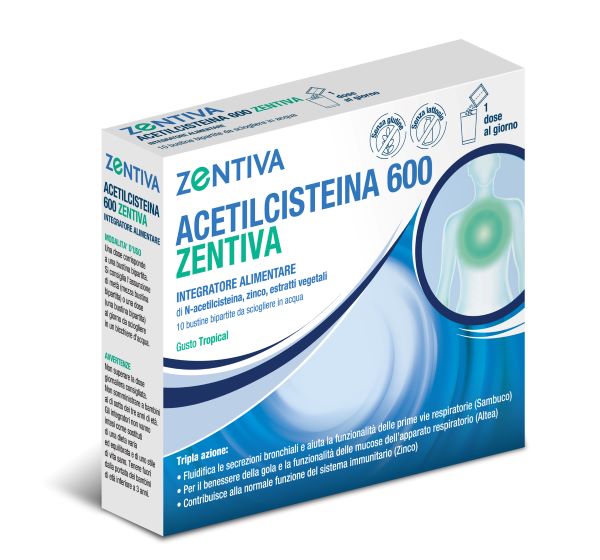 ACETILCISTEINA 600 ZENTIVA 10 BUSTINE BIPARTITE GUSTO TROPICAL - maxifarmacia.it