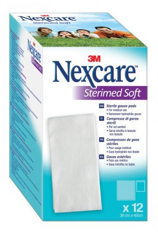 GARZA COMPRESSA STERILE NEXCARE STERIMED SOFT 18X40 CM MUL TILINGUAL 12 PEZZI - maxifarmacia.it