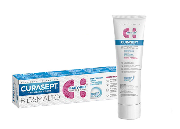 CURASEPT BIOSMALTO DENTIFRICIO BABY KID FRAGOLA CARIE ABRASIONE & EROSIONE 50 ML - maxifarmacia.it