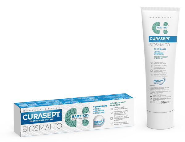 CURASEPT BIOSMALTO DENTIFRICIO BABY KID MENTA CARIE ABRASIONE & EROSIONE 50 ML - maxifarmacia.it
