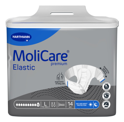 PANNOLINO MUTANDINA MOLICARE PREMIUM ELASTIC CON ALI ELASTICIZZATE 10 GOCCE L 14 PEZZI - maxifarmacia.it