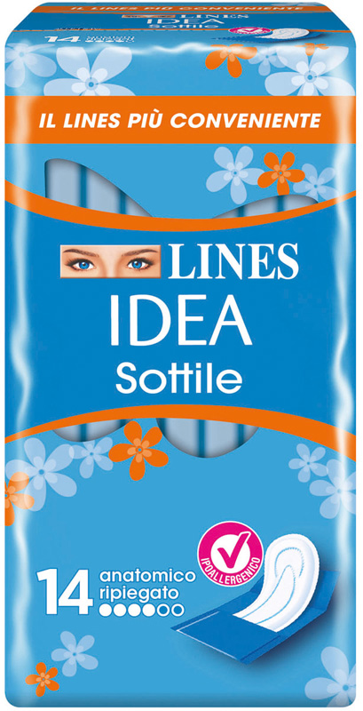 LINES IDEA ASSORBENTE SOTTILE RIPIEGATO ANATOMICO 14 PEZZI - maxifarmacia.it